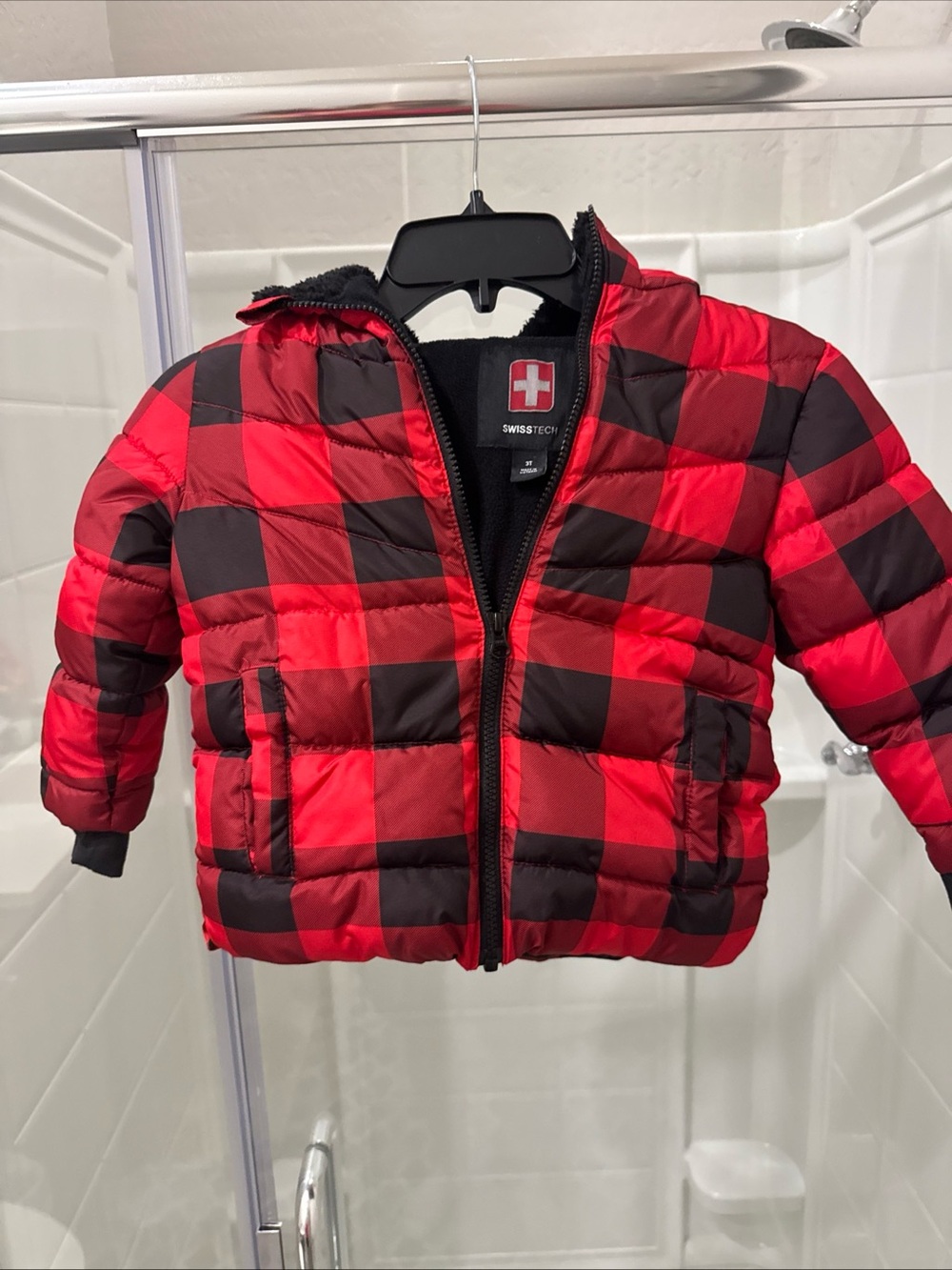 Swiss Tech Kids Red & Black Buffalo Plaid Puffer Jacket